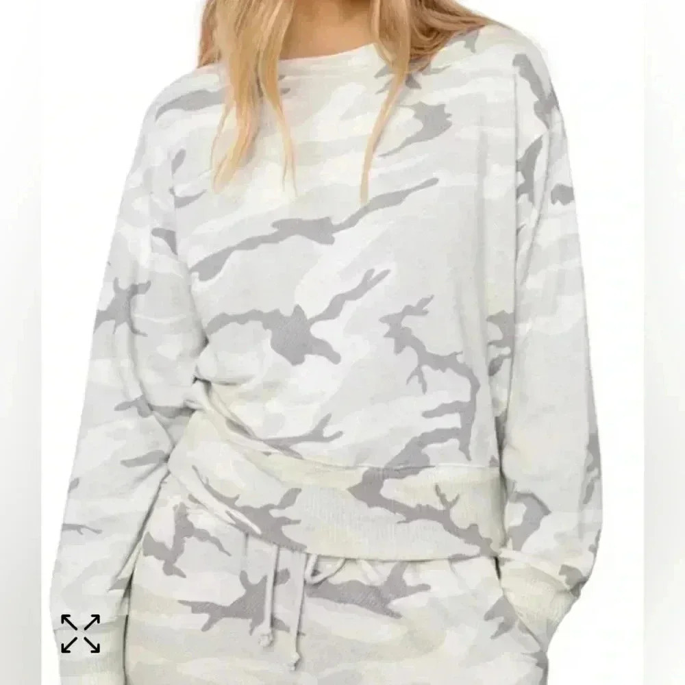 Rails Ramona Cream and Tan Camouflage Military crewneck Sweatshirt
